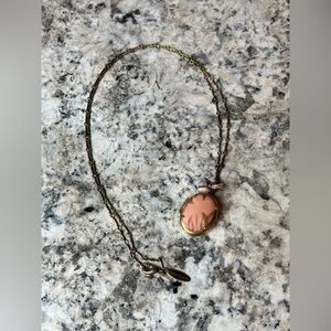 Lenora Dame Oval Pink Fabric Locket Pendant Necklace Brass - Anthropologie